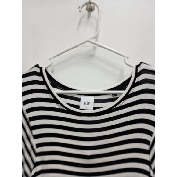 CAbi Womens Bistro Top Medium Black White Striped Jersey Casual 3/4 Sleeve #5588 - Picture 2 of 8